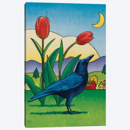 Crow With Red Tulips Canvas Print #SNM21} by Stacey Neumiller Canvas Print