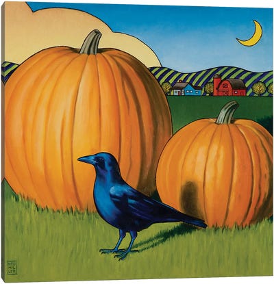 Crow's Harvest Canvas Art Print - Pumpkins