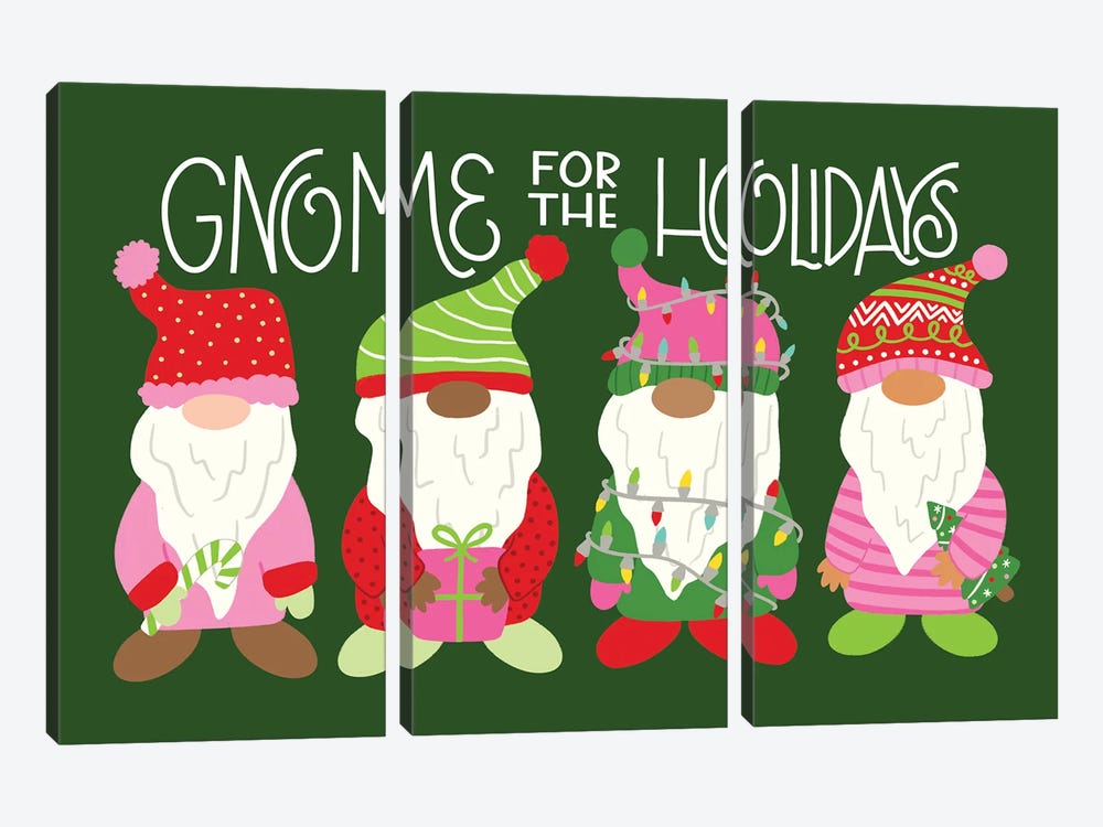 Gnome for the Holidays by Taylor Shannon 3-piece Canvas Wall Art
