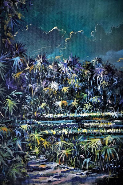 Midnight Palms by Sinisa Saratlic framed canvas print