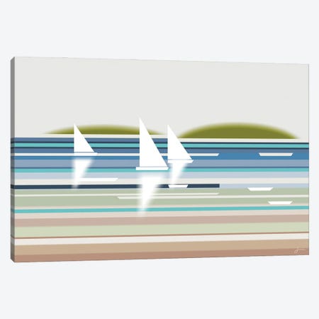 Boats At Sea Canvas Print #SNS138} by Sinisa Saratlic Canvas Artwork