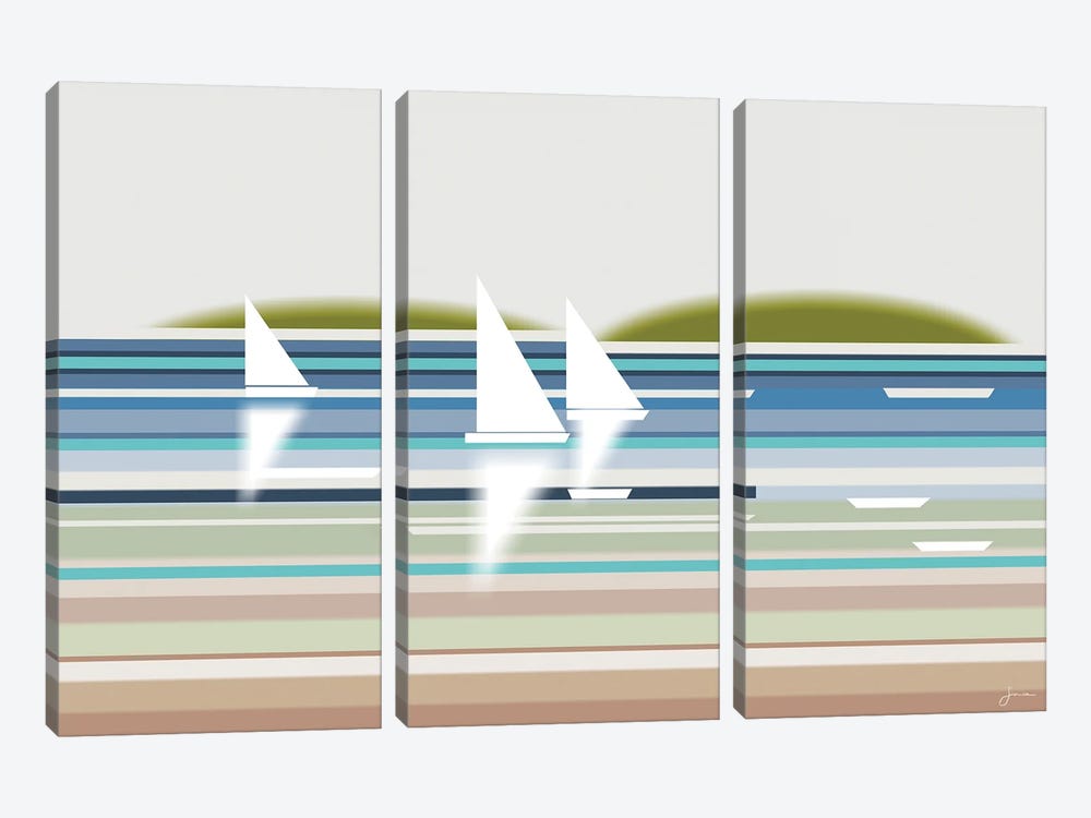 Boats At Sea by Sinisa Saratlic 3-piece Canvas Wall Art
