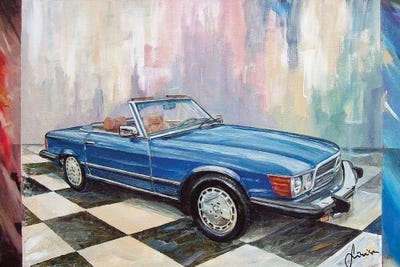 Blue Mercedes 450 Sl by Sinisa Saratlic framed canvas print