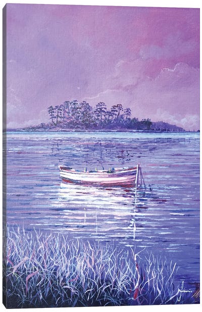 Pink Marsh Canvas Art Print - Rowboat Art