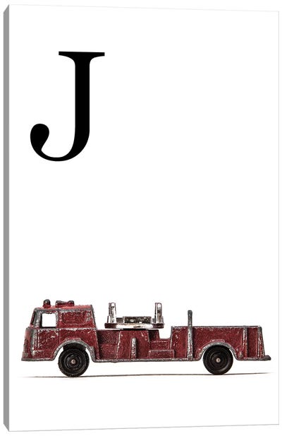 J Fire Engine Letter Canvas Art Print - Letter J