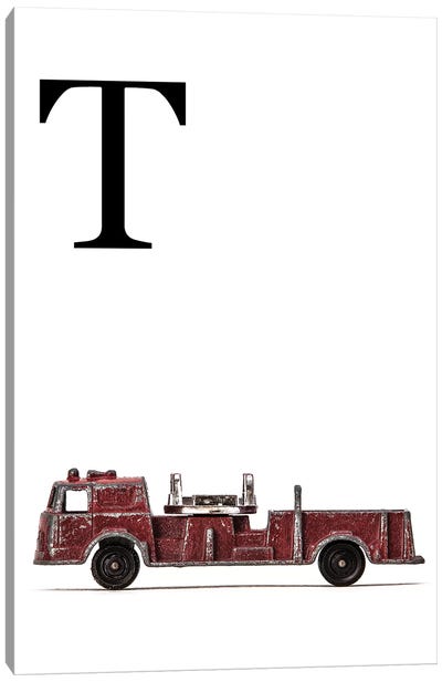 T Fire Engine Letter Canvas Art Print - Letter T