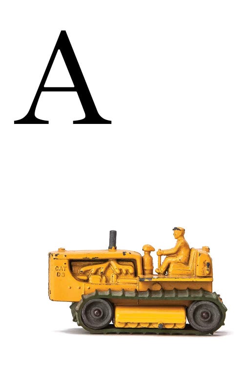 A Bulldozer Yellow White Letter