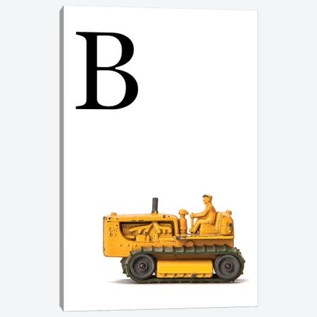 B Bulldozer Yellow White Letter Canvas Print #SNT140} by Saint and Sailor Studios Canvas Art