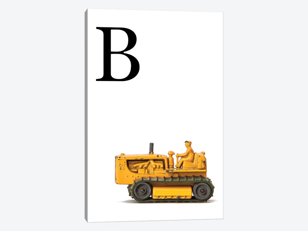 B Bulldozer Yellow White Letter by Saint and Sailor Studios 1-piece Canvas Print