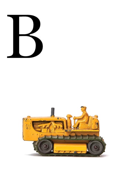 The Letter B: B Bulldozer Yellow White Letter by Saint and Sailor Studios