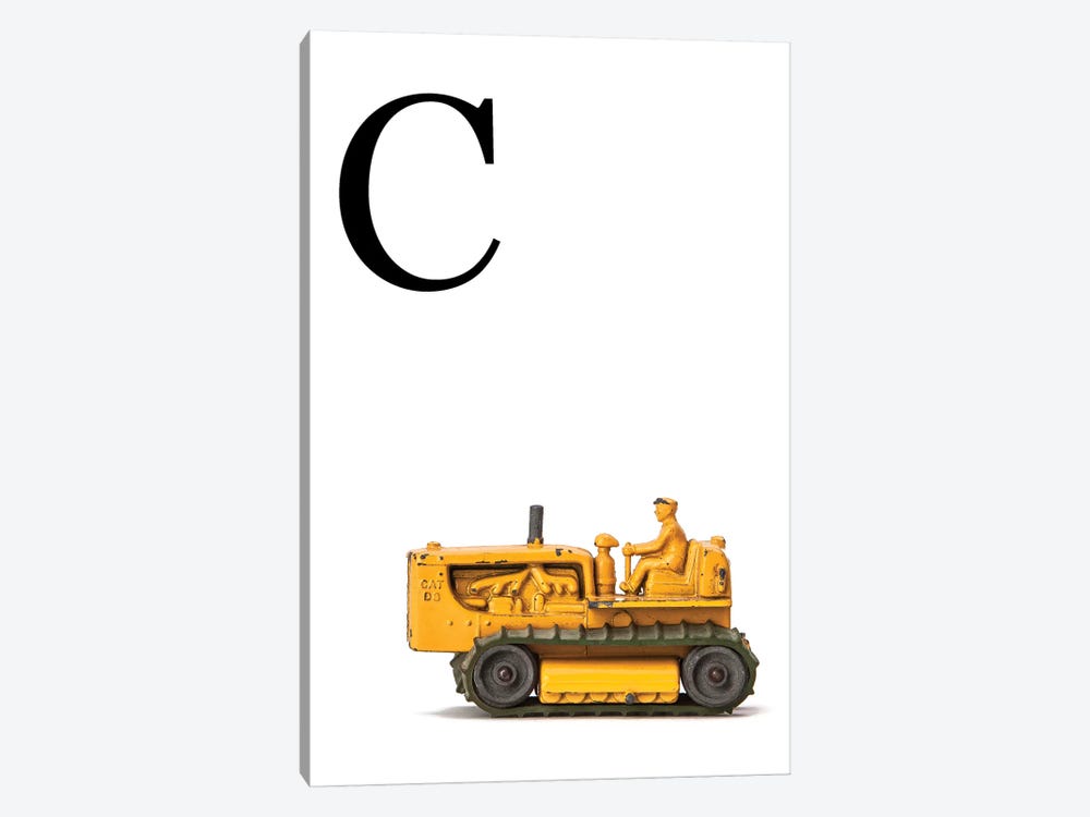 C Bulldozer Yellow White Letter by Saint and Sailor Studios 1-piece Canvas Wall Art