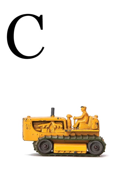 Saint and Sailor Studios: C Bulldozer Yellow White Letter by Saint and Sailor Studios