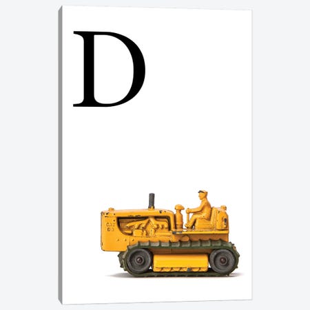 D Bulldozer Yellow White Letter Canvas Print #SNT142} by Saint and Sailor Studios Canvas Wall Art