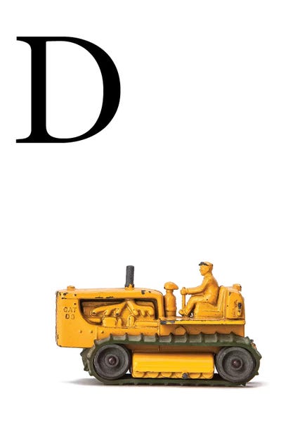 The Letter D: D Bulldozer Yellow White Letter by Saint and Sailor Studios