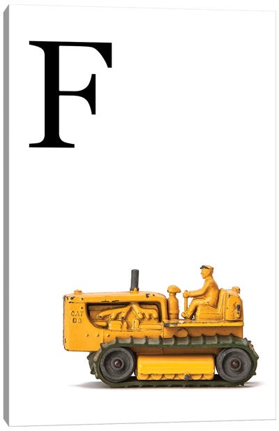 F Bulldozer Yellow White Letter Canvas Art Print - Letter F