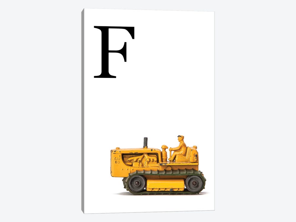F Bulldozer Yellow White Letter by Saint and Sailor Studios 1-piece Art Print