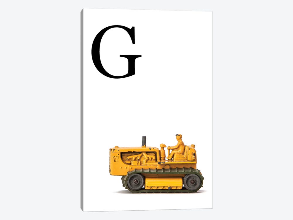 G Bulldozer Yellow White Letter by Saint and Sailor Studios 1-piece Canvas Wall Art