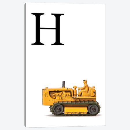 H Bulldozer Yellow White Letter Canvas Print #SNT146} by Saint and Sailor Studios Art Print