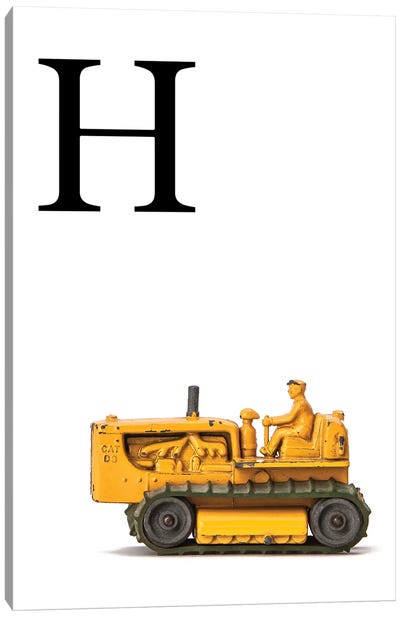 H Bulldozer Yellow White Letter Canvas Art Print - Letter H