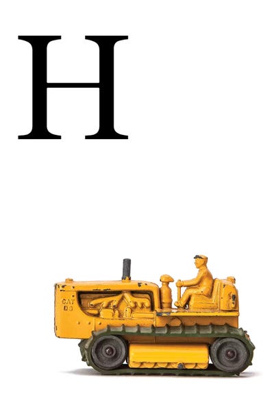 The Letter H: H Bulldozer Yellow White Letter by Saint and Sailor Studios