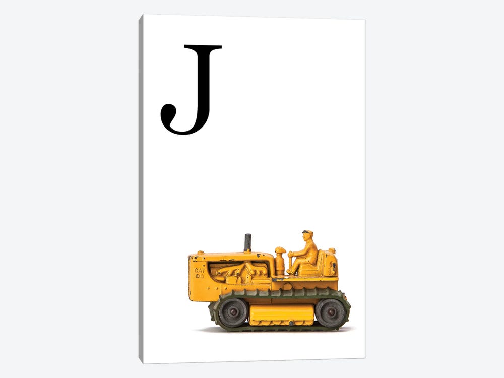 J Bulldozer Yellow White Letter by Saint and Sailor Studios 1-piece Canvas Art Print