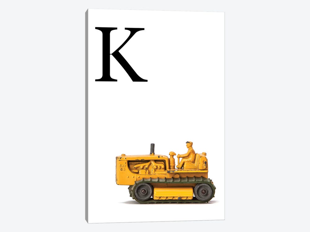 K Bulldozer Yellow White Letter by Saint and Sailor Studios 1-piece Canvas Wall Art