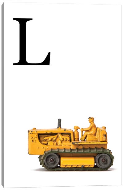 L Bulldozer Yellow White Letter Canvas Art Print - Letter L