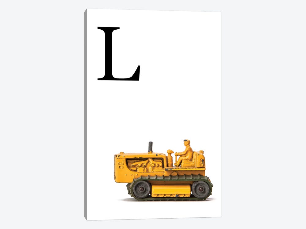 L Bulldozer Yellow White Letter by Saint and Sailor Studios 1-piece Canvas Wall Art