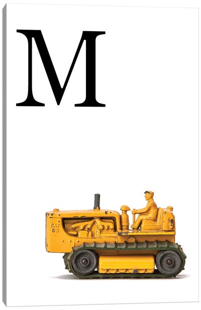 M Bulldozer Yellow White Letter Canvas Art Print - Letter M