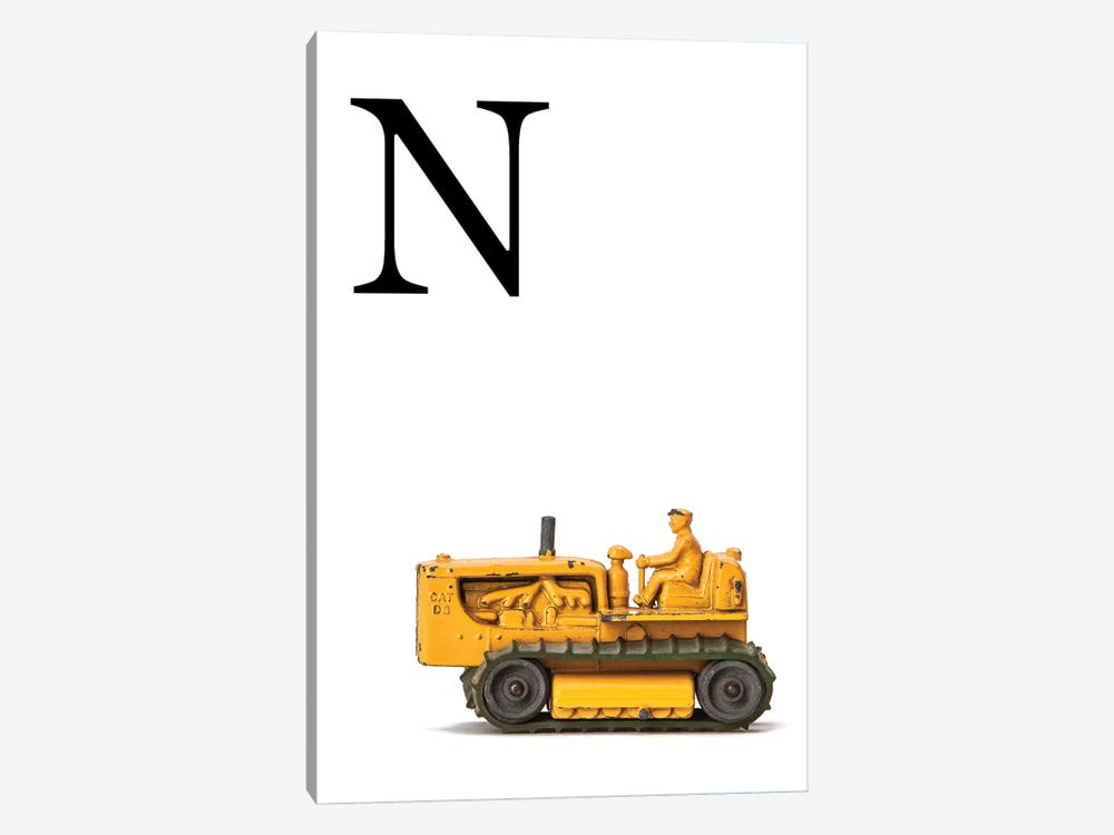 N Bulldozer Yellow White Letter by Saint and Sailor Studios 1-piece Canvas Artwork