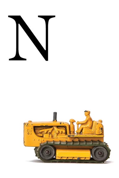 The Letter N: N Bulldozer Yellow White Letter by Saint and Sailor Studios
