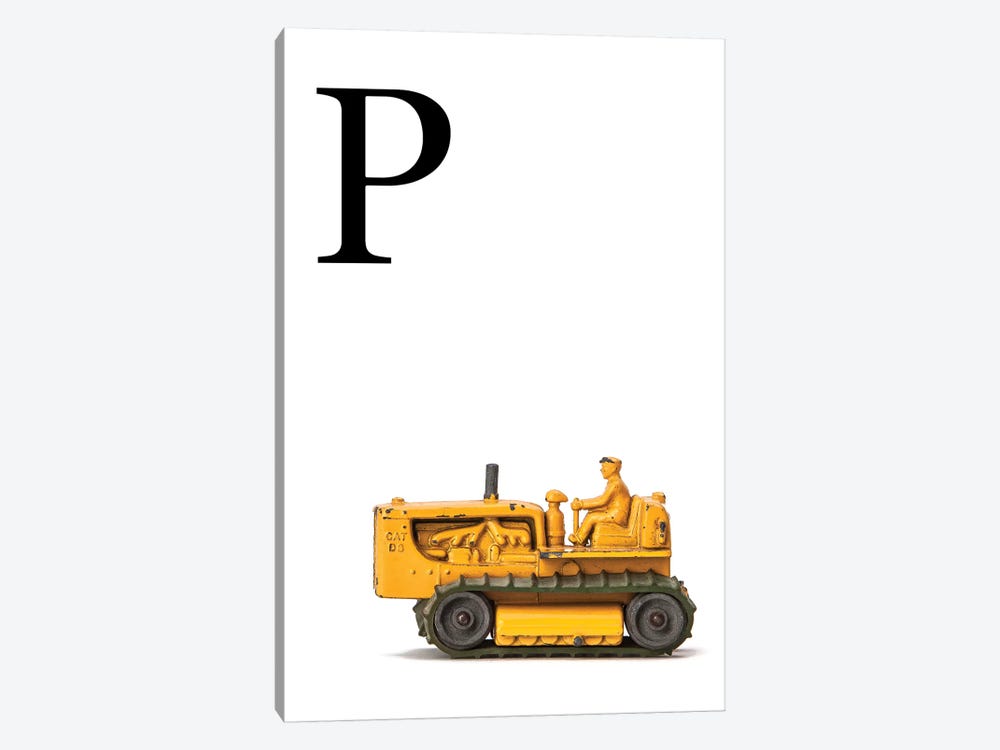 P Bulldozer Yellow White Letter by Saint and Sailor Studios 1-piece Canvas Wall Art
