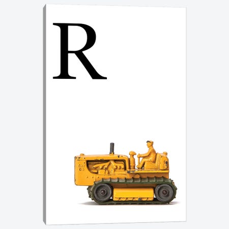R Bulldozer Yellow White Letter Canvas Print #SNT156} by Saint and Sailor Studios Canvas Wall Art