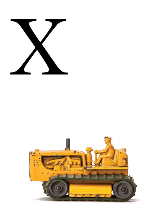 X Bulldozer Yellow White Letter