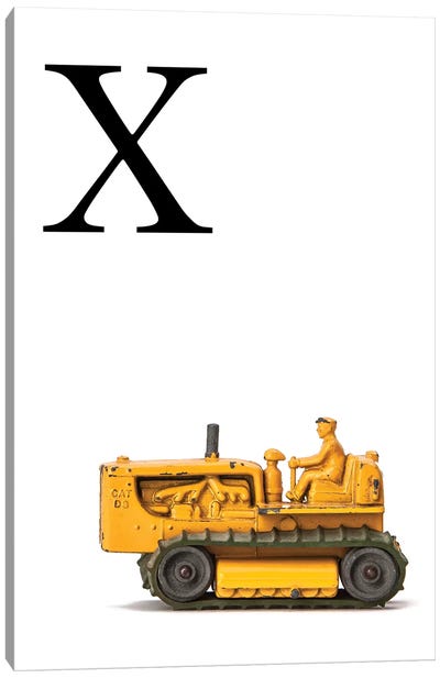 X Bulldozer Yellow White Letter Canvas Art Print - Letter X