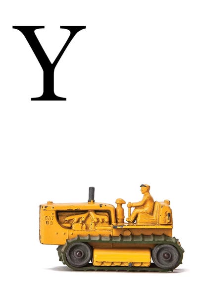 The Letter Y: Y Bulldozer Yellow White Letter by Saint and Sailor Studios