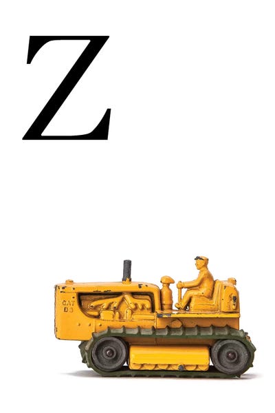 Z Bulldozer Yellow White Letter by Saint and Sailor Studios framed canvas print