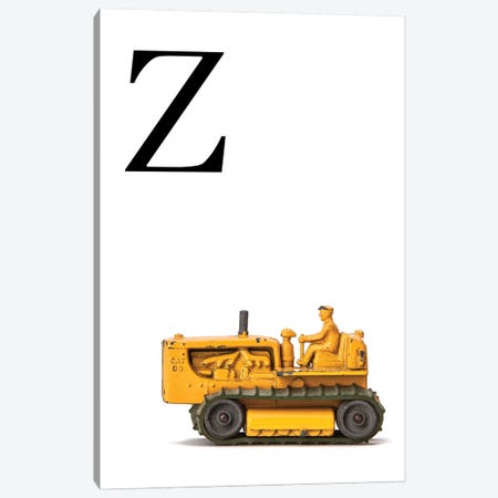Z Bulldozer Yellow White Letter Canvas Print #SNT164} by Saint and Sailor Studios Canvas Art Print