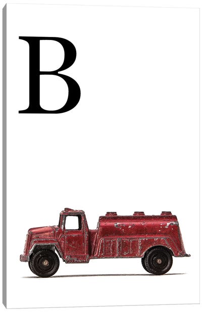 B Water Truck White Letter Canvas Art Print - Letter B