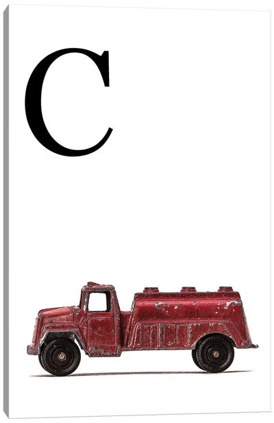 C Water Truck White Letter Canvas Art Print - Letter C