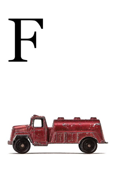 Saint and Sailor Studios: F Water Truck White Letter by Saint and Sailor Studios