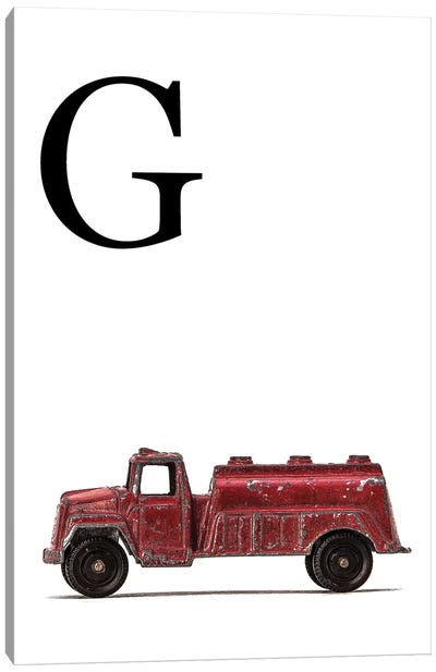 G Water Truck White Letter Canvas Art Print - Letter G