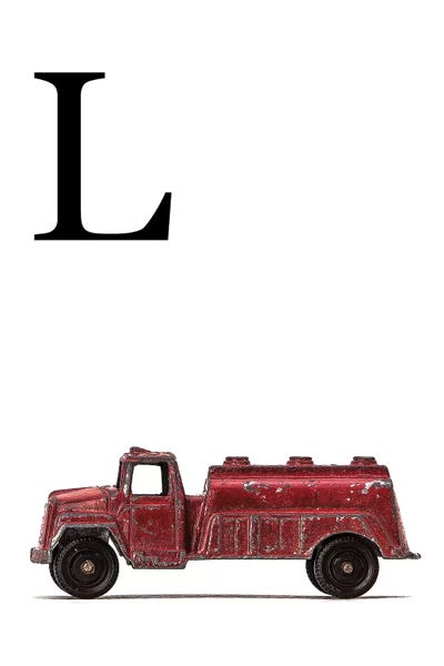 Saint and Sailor Studios: L Water Truck White Letter by Saint and Sailor Studios