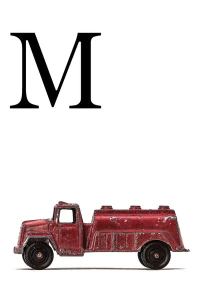 Saint and Sailor Studios: M Water Truck White Letter by Saint and Sailor Studios