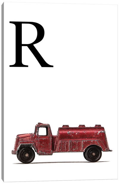 R Water Truck White Letter Canvas Art Print - Letter R