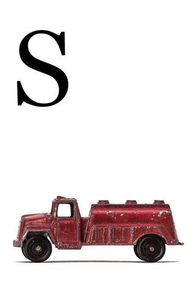 Saint and Sailor Studios: S Water Truck White Letter by Saint and Sailor Studios