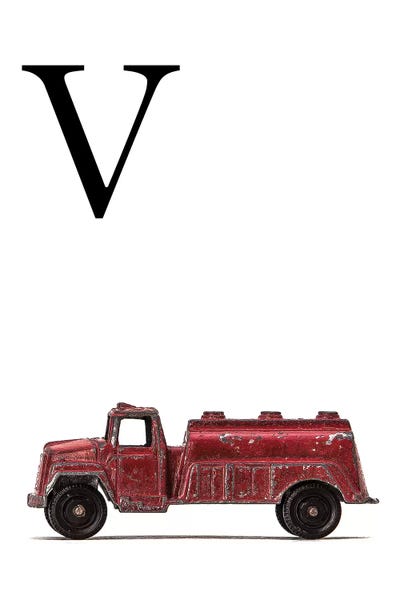 Saint and Sailor Studios: V Water Truck White Letter by Saint and Sailor Studios