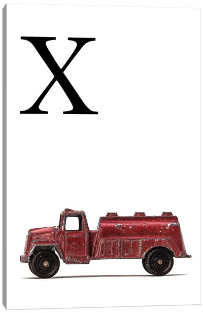 X Water Truck White Letter Canvas Art Print - Letter X