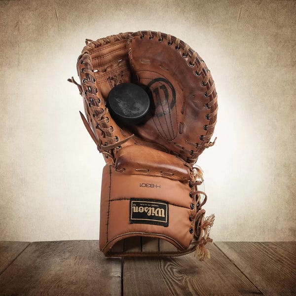 Kids Sports Art: Hockey Goalie Mit by Saint and Sailor Studios