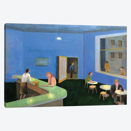The Blue Café Canvas Print #SNU12} by Susana Mata Canvas Wall Art